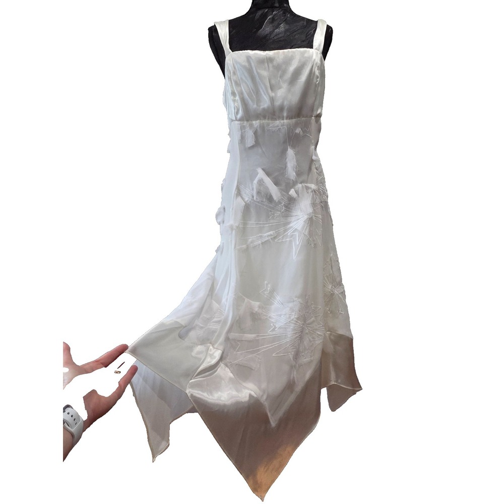 VTG Pelicana Satin Cream Formal Dress Off White Lined Size XL